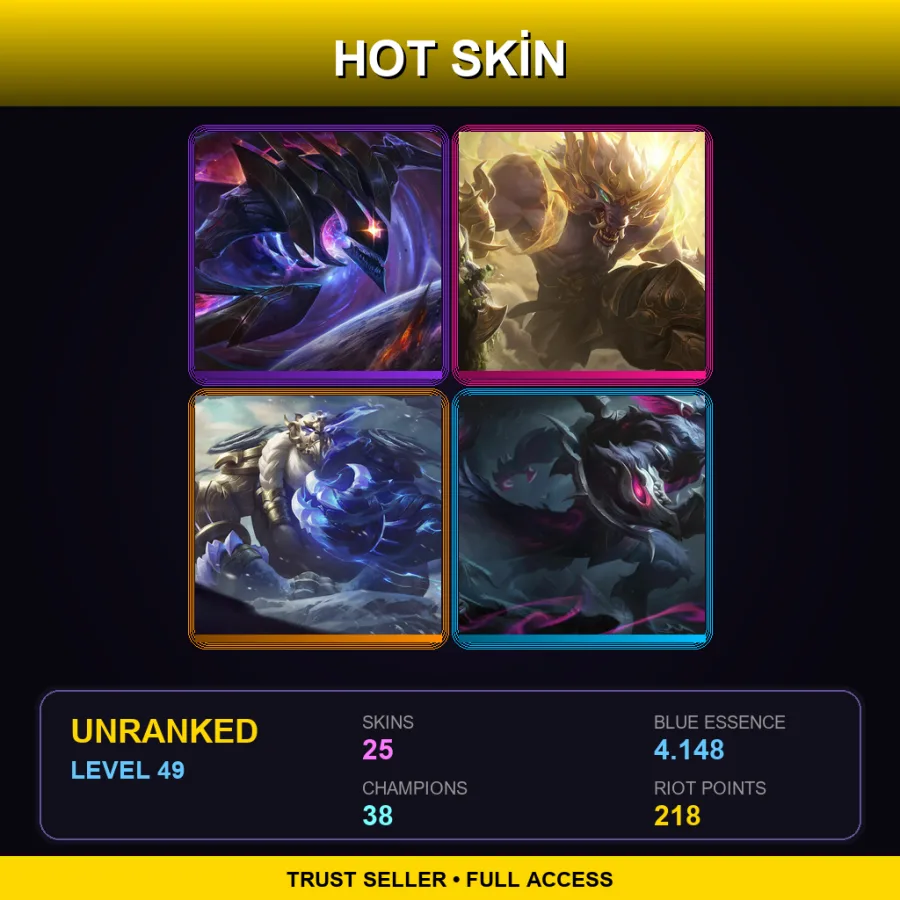 NA | Lv49 | Unranked | 25 Skin | 38 Champ