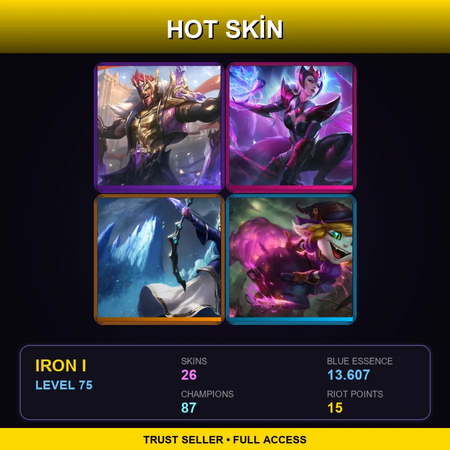 EUNE | Lv75 | Iron I | 26 Skin | 87 Champ — LoL account