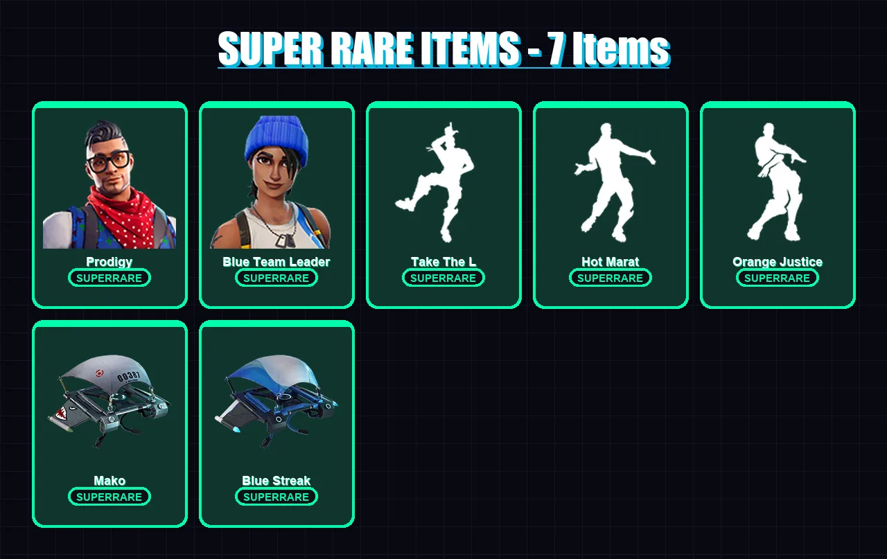 [PS4/PS5/XBOX/PC] | Prodigy | Blue Team Leader | Drift | The Ice King | Hybrid | 23 skin | 18 pickaxe | 32 emote | 25 glider | Lv365