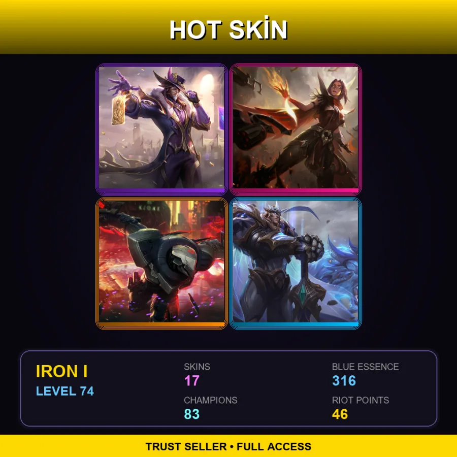 TR | Lv74 | Iron I | 17 Skin | 83 Champ — LoL account