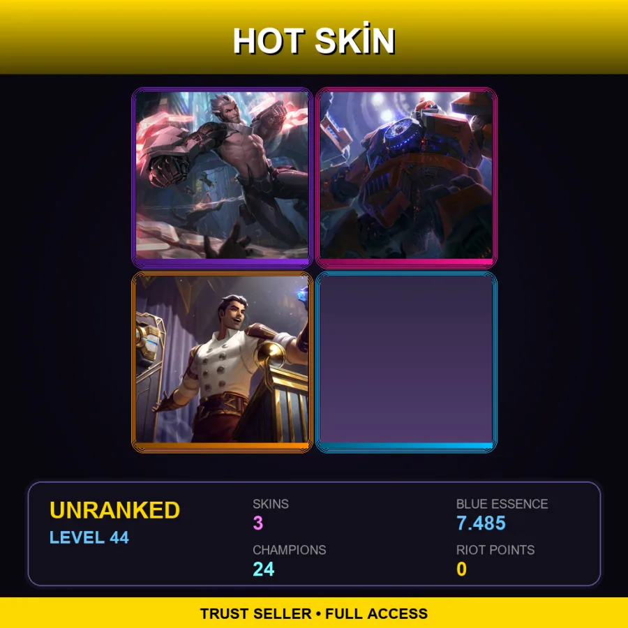 LAN | Lv44 | Unranked | 3 Skin | 24 Champ — LoL account