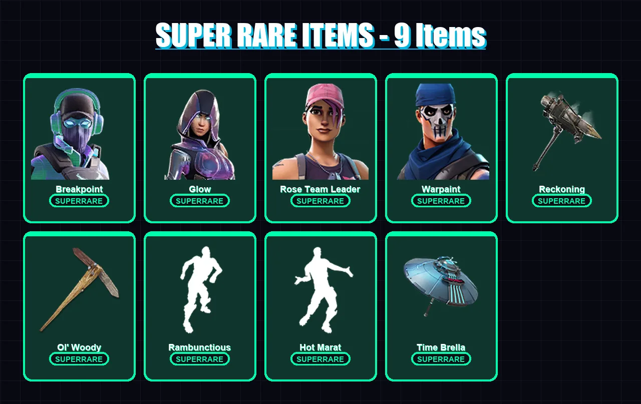 [PC/XBOX] | Breakpoint | Glow | Rose Team Leader | Warpaint | Gear Specialist Maya | 98 skin | 77 pickaxe | 103 emote | 77 glider | Lv1041