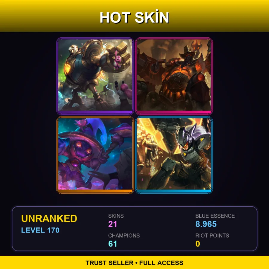 LAN | Lv170 | Unranked | 21 Skin | 61 Champ — LoL account
