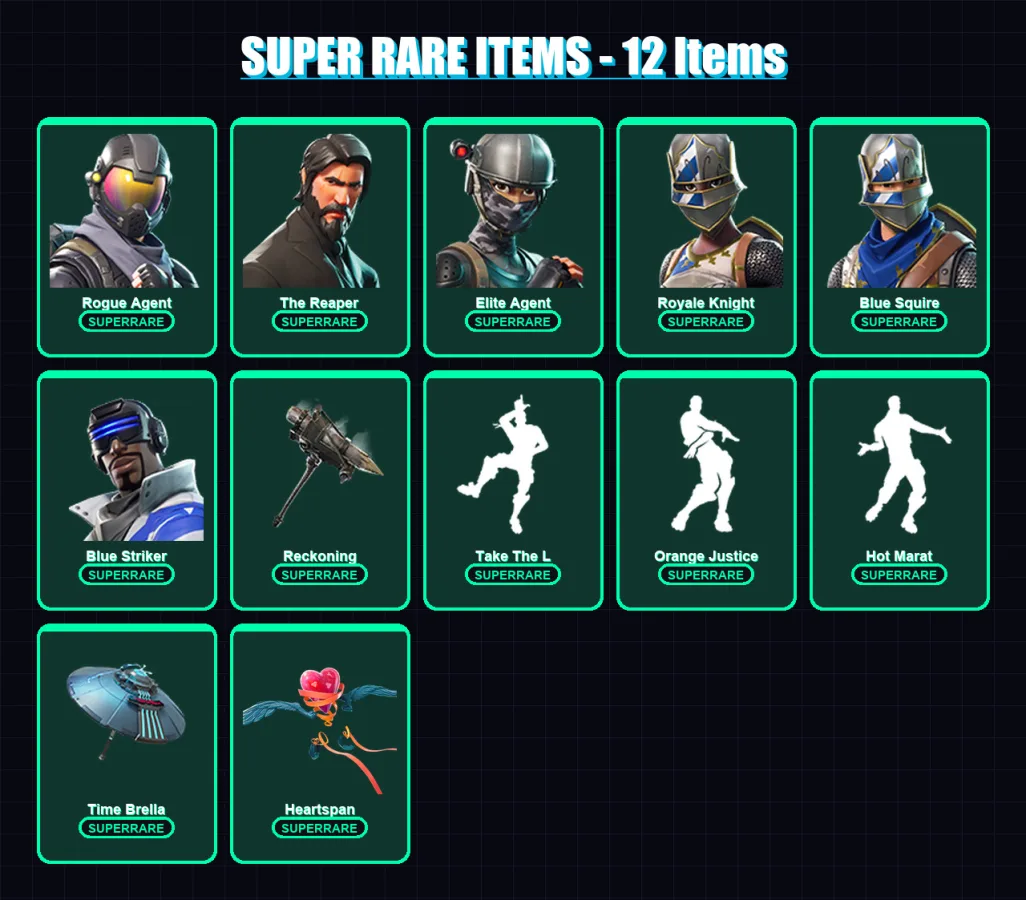 [PS4/PS5/XBOX/PC] | Rogue Agent | The Reaper | Elite Agent | Royale Knight | Blue Squire | 70 skin | 70 pickaxe | 83 emote | 77 glider | Lv1331