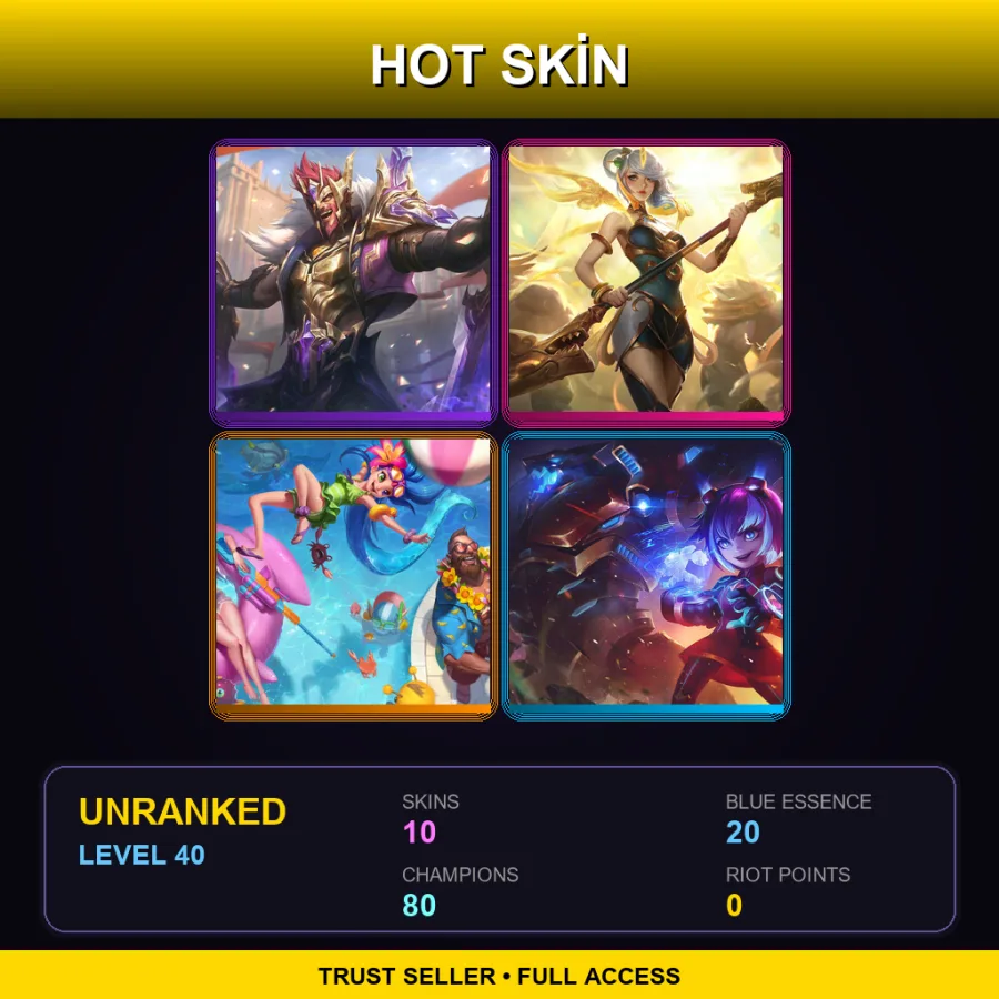 TR | Lv40 | Unranked | 10 Skin | 80 Champ — LoL account