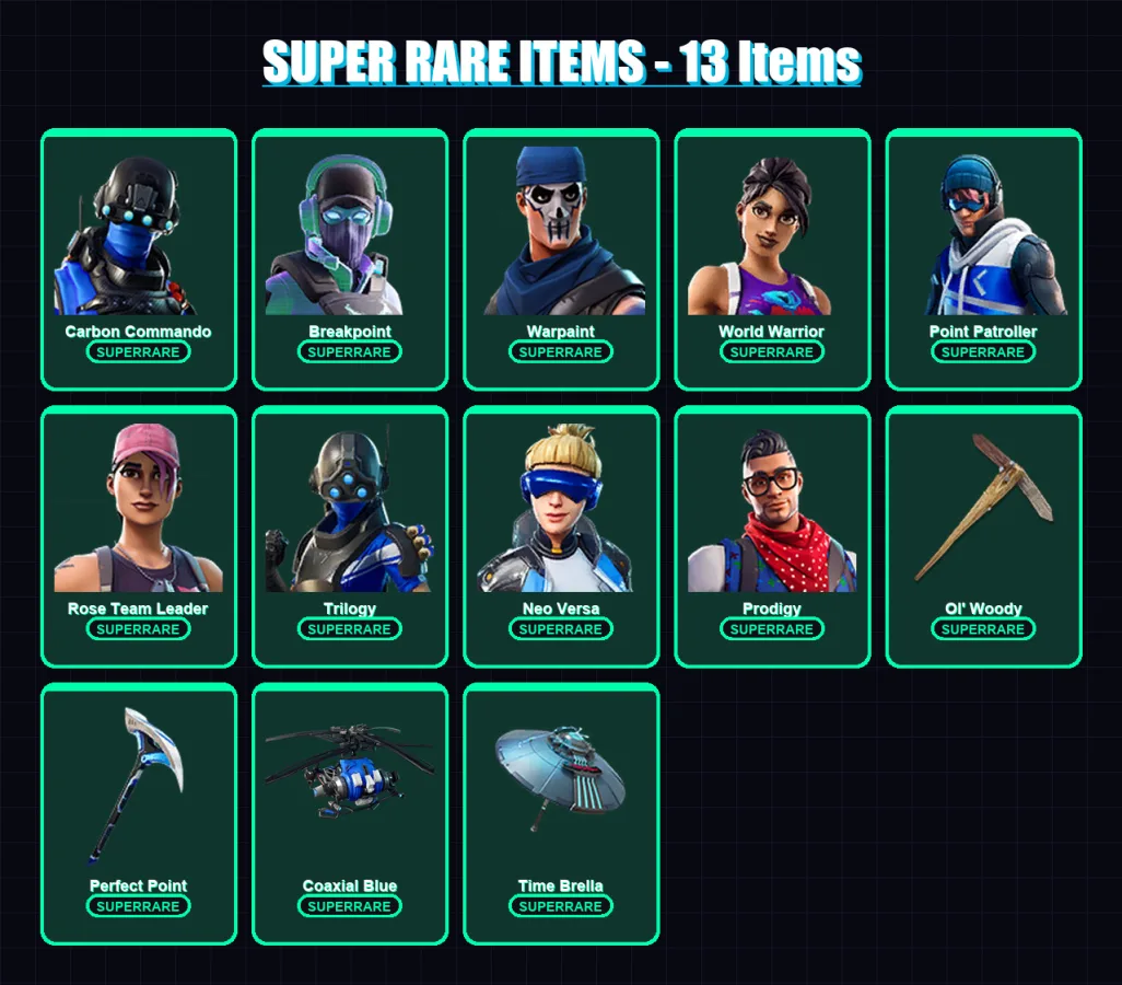 [PC/XBOX] | Carbon Commando | Breakpoint | Warpaint | World Warrior | Point Patroller | 110 skin | 112 pickaxe | 126 emote | 114 glider | Lv2082