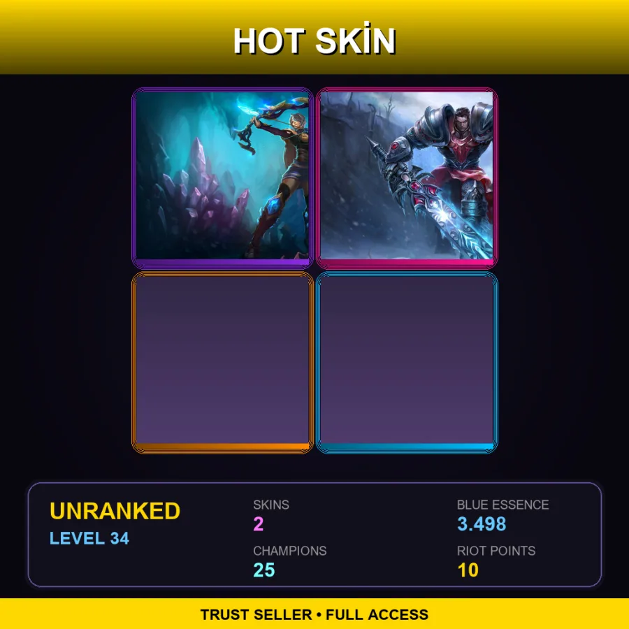 EUNE | Amethyst Ashe | Dreadknight Garen | 2 Skin | 25 Champ | Lv34