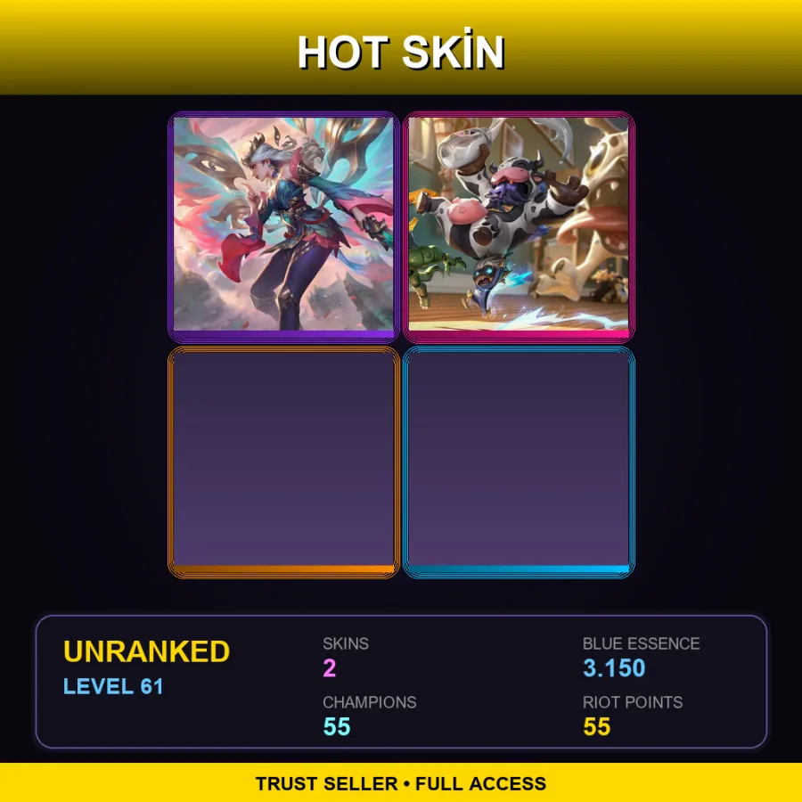 EUW | Lv61 | Unranked | 2 Skin | 55 Champ