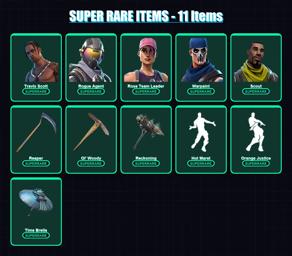[PC/XBOX/PSN] | Travis Scott | Rogue Agent | Rose Team Leader | Warpaint | Scout | 200 skin | 198 pickaxe | 186 emote | 162 glider | Lv2308