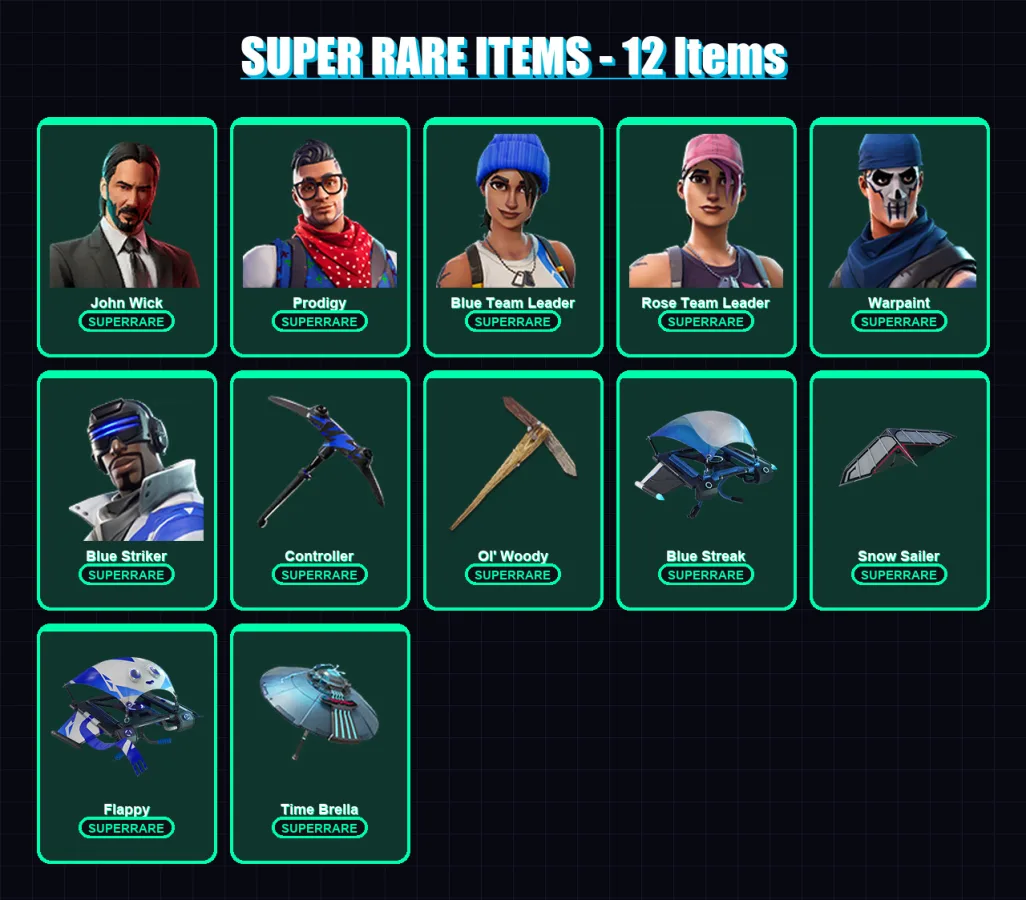 [PS4/PS5/XBOX/PC] | John Wick | Prodigy | Blue Team Leader | Rose Team Leader | Warpaint | 144 skin | 133 pickaxe | 128 emote | 101 glider | Lv956