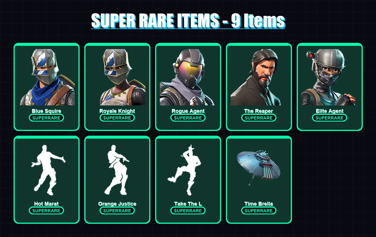 [PC/PSN] | Blue Squire | Royale Knight | Rogue Agent | The Reaper | Elite Agent | 49 skin | 97 pickaxe | 94 emote | 91 glider | Lv1607