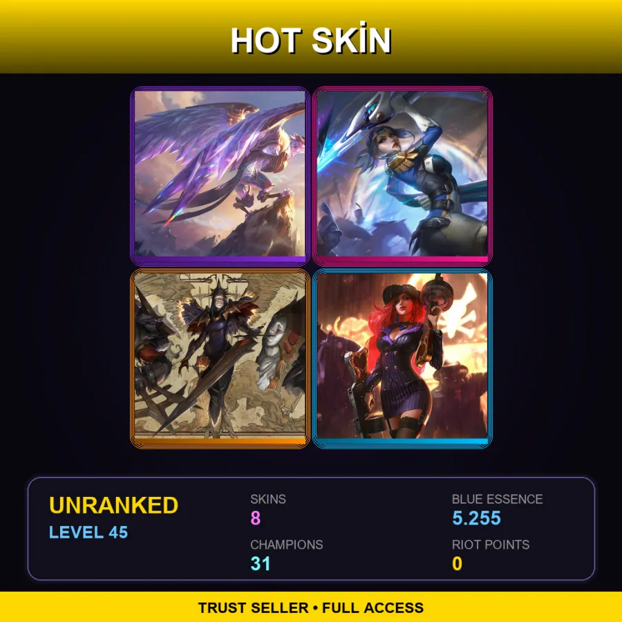 EUW | Lv45 | Unranked | 8 Skin | 31 Champ — LoL account