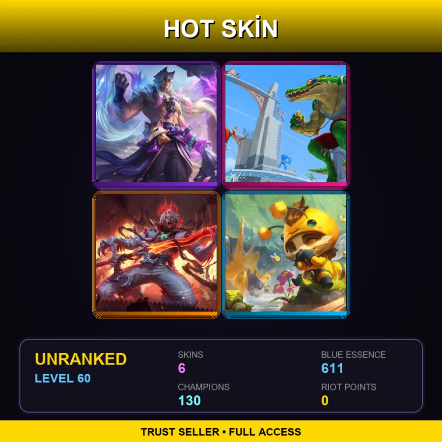 VN | Lv60 | Unranked | 6 Skin | 130 Champ