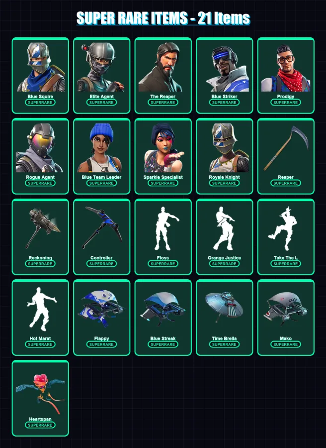 [PC/XBOX/PSN] | Blue Squire | Elite Agent | The Reaper | Blue Striker | Prodigy | 67 skin | 58 pickaxe | 64 emote | 69 glider | Lv999 — Fortnite account