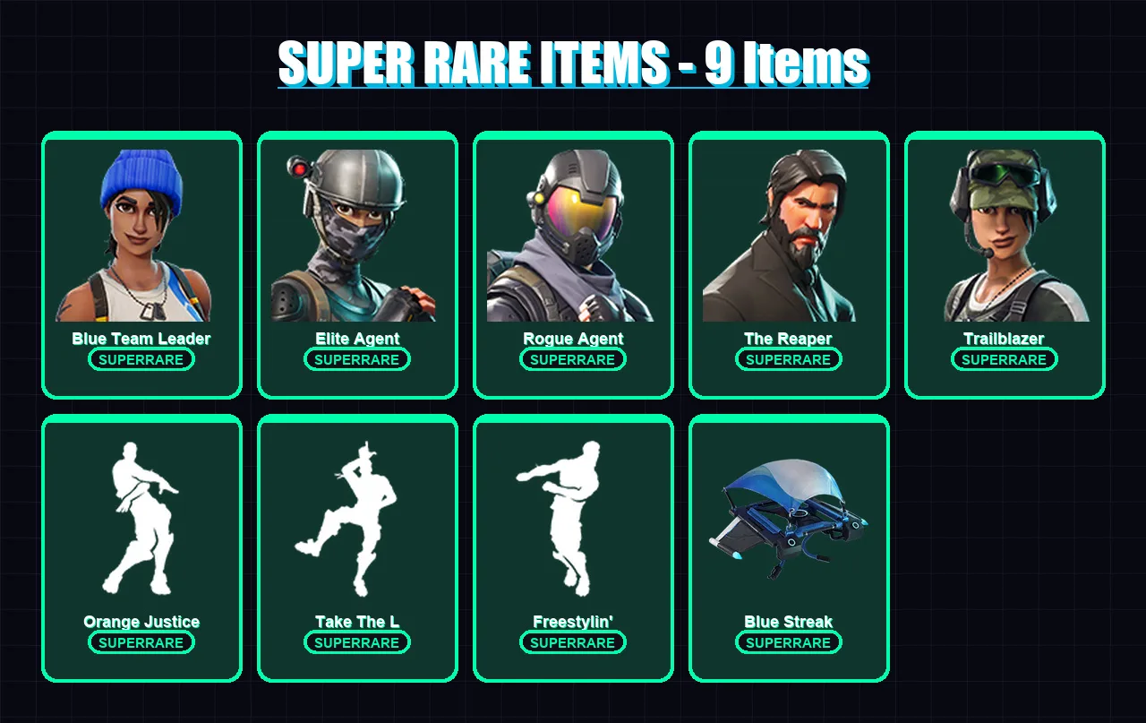 [PS4/PS5/XBOX/PC] | Blue Team Leader | Elite Agent | Rogue Agent | The Reaper | Trailblazer | 19 skin | 26 pickaxe | 38 emote | 27 glider | Lv527