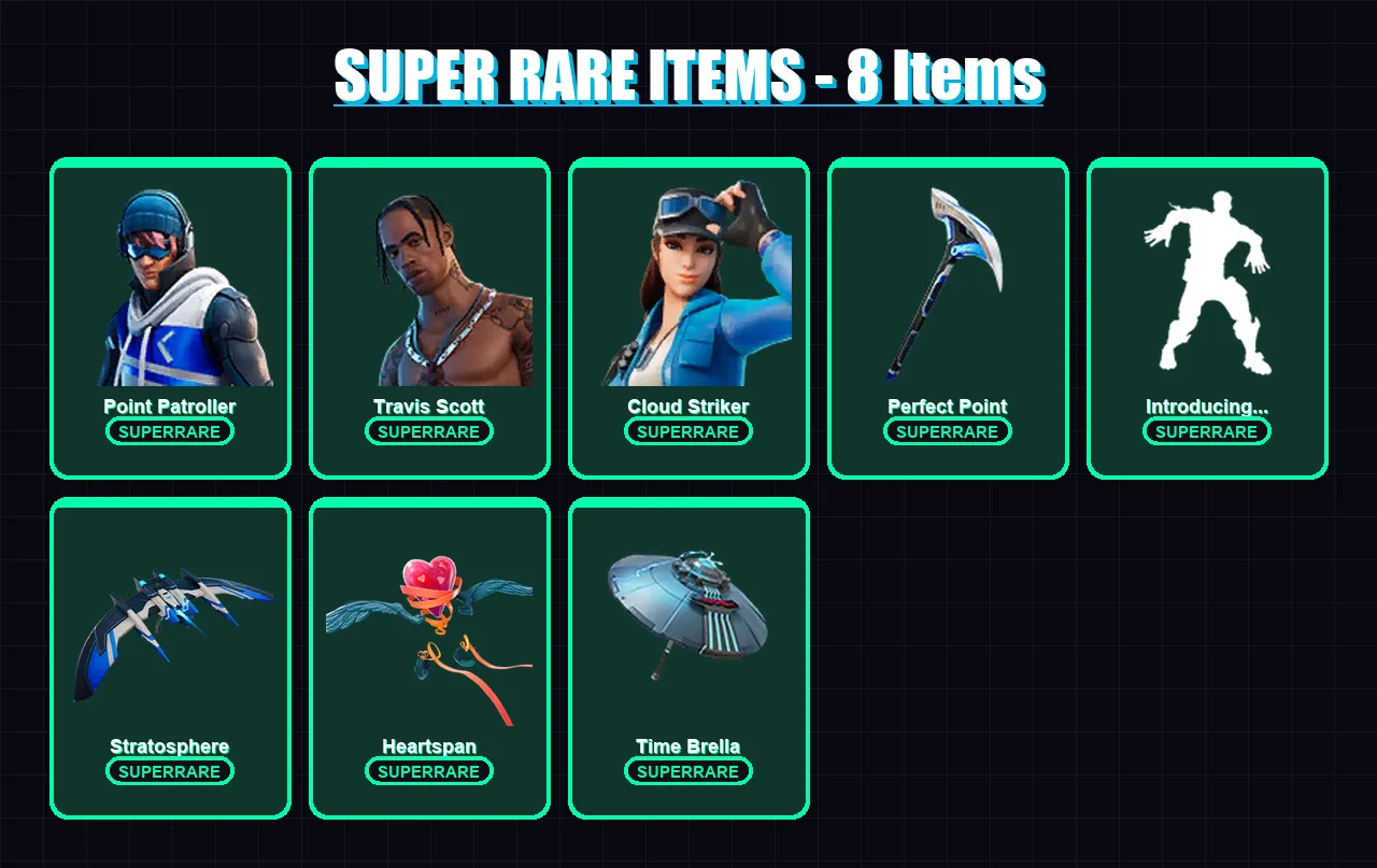 [PS4/PS5/XBOX/PC] | Point Patroller | Travis Scott | Cloud Striker | Deadpool | Zenith | 48 skin | 79 pickaxe | 93 emote | 84 glider | Lv1853