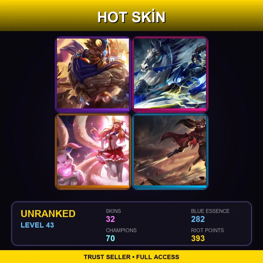 EUW | Lv43 | Unranked | 32 Skin | 70 Champ — LoL account