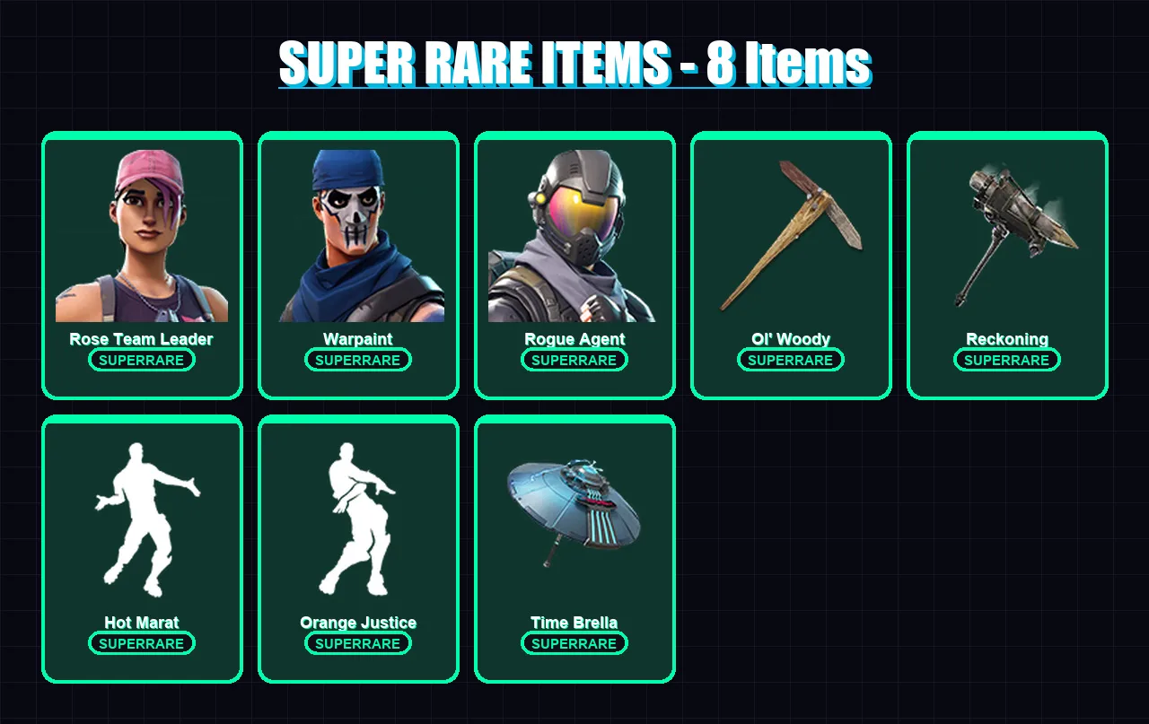 [PC/XBOX/PSN] | Rose Team Leader | Warpaint | Kim Kardashian | Rogue Agent | Drift | 87 skin | 141 pickaxe | 124 emote | 134 glider | Lv2290
