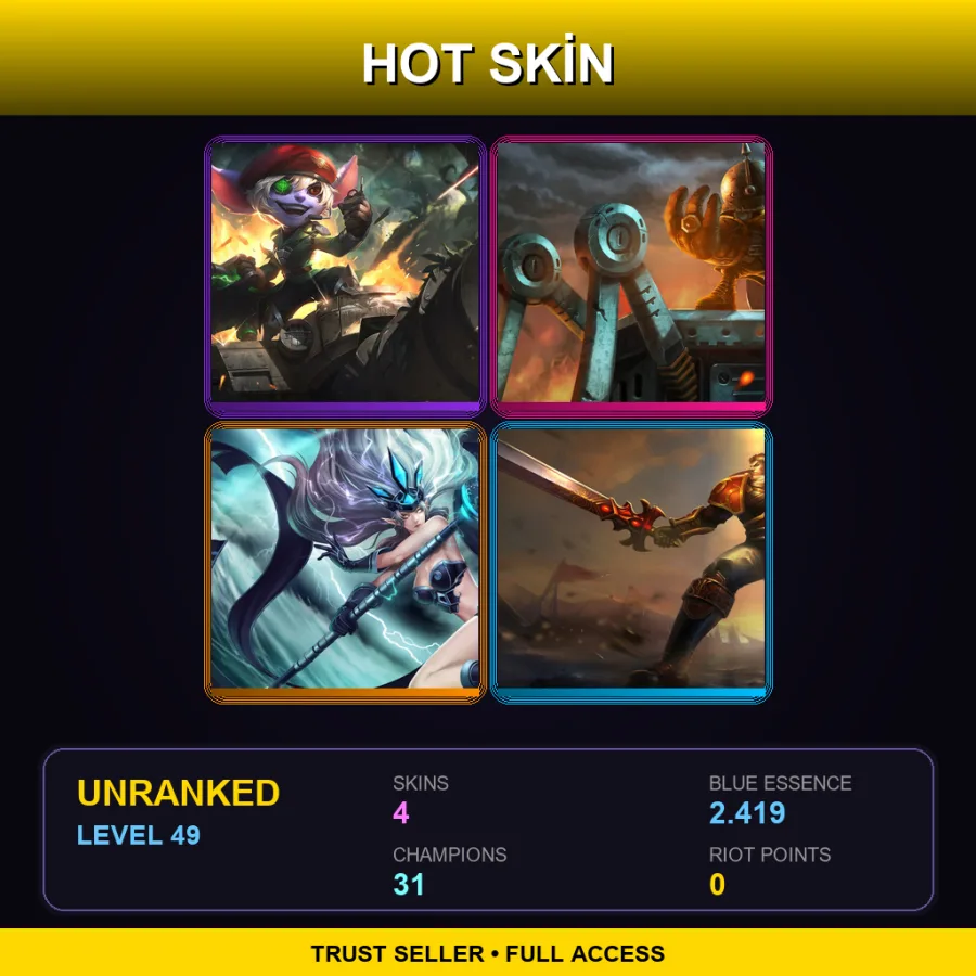 LAN | Lv49 | Unranked | 4 Skin | 31 Champ — LoL account