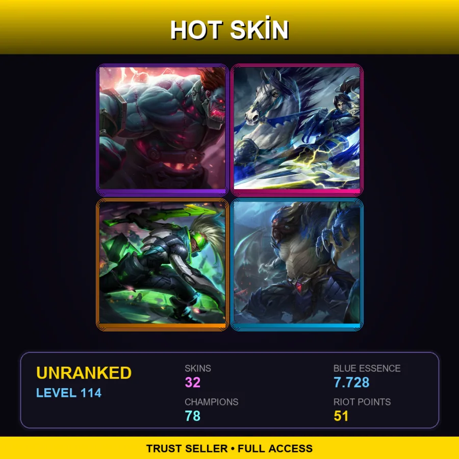 EUW | Lv114 | Unranked | 32 Skin | 78 Champ — LoL account