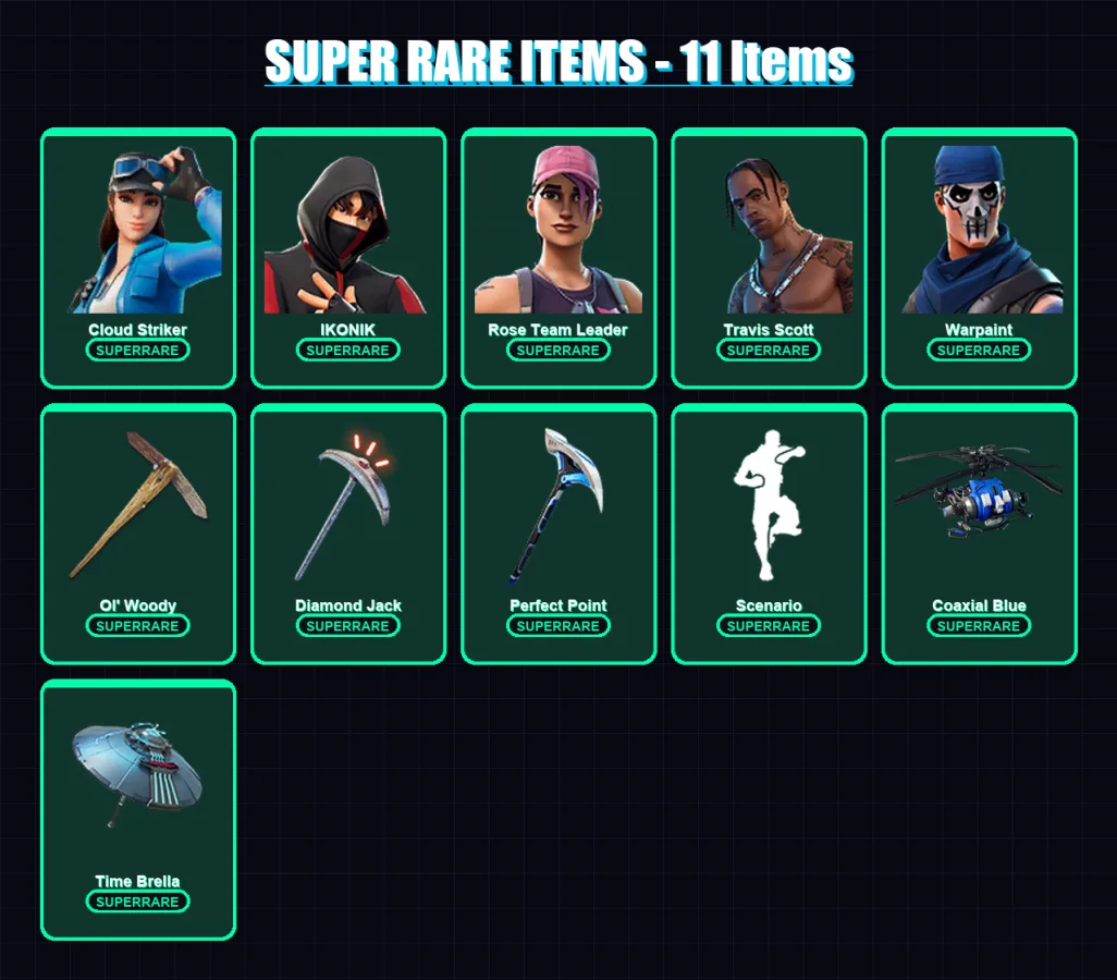 [PC/XBOX] | Cloud Striker | IKONIK | Rose Team Leader | Travis Scott | Warpaint | 79 skin | 134 pickaxe | 128 emote | 121 glider | Lv2019