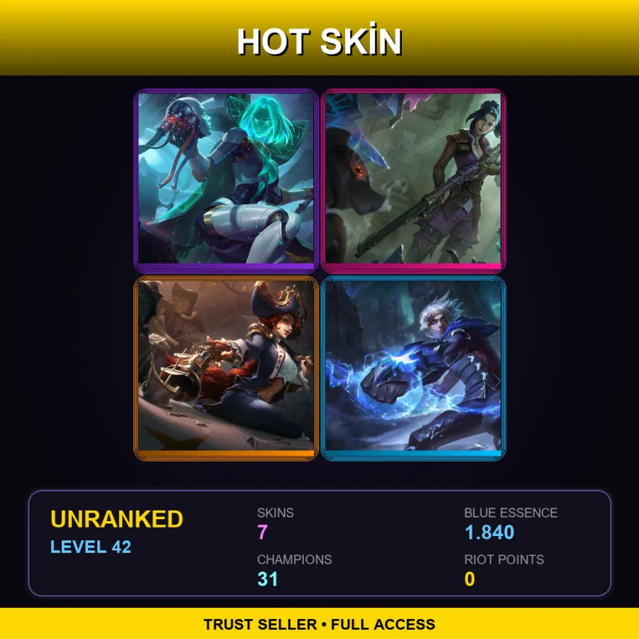 EUW | Lv42 | Unranked | 7 Skin | 31 Champ — LoL account
