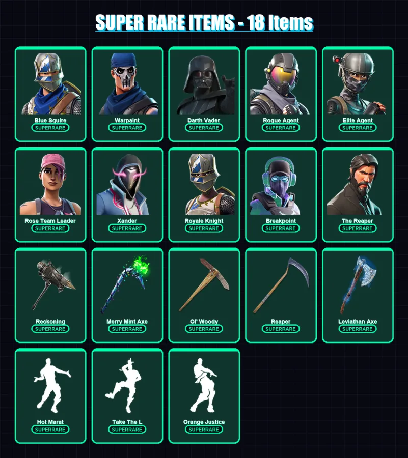 [PS4/PS5/XBOX/PC] | Blue Squire | Warpaint | Darth Vader | Rogue Agent | Elite Agent | 191 skin | 186 pickaxe | 216 emote | 152 glider | Lv2207