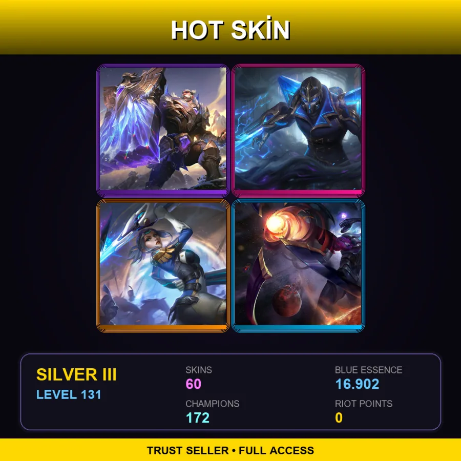 SG | Lv131 | Silver III | 60 Skin | 172 Champ — LoL account