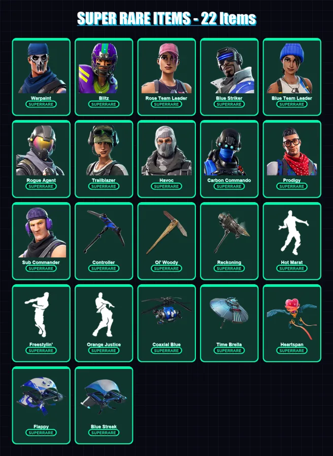 [PS4/PS5/XBOX/PC] | Warpaint | Blitz | Rose Team Leader | Blue Striker | Blue Team Leader | 129 skin | 113 pickaxe | 109 emote | 116 glider | Lv1512