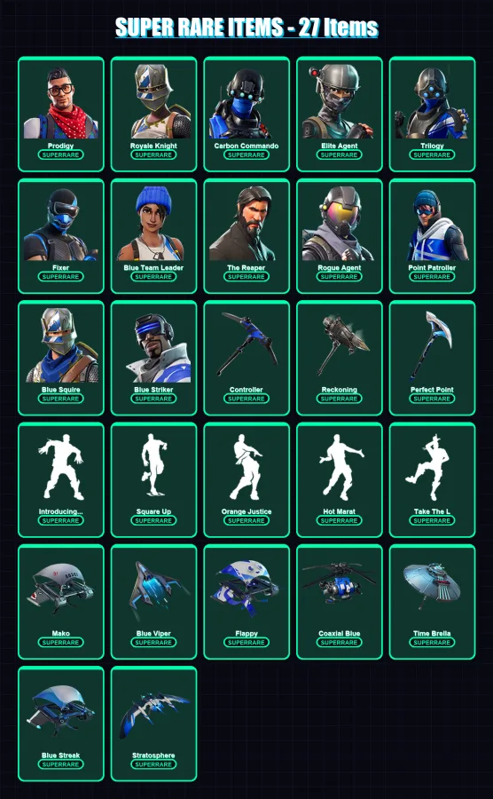 [PC/XBOX] | Prodigy | Royale Knight | Carbon Commando | Elite Agent | Trilogy | 129 skin | 111 pickaxe | 123 emote | 124 glider | Lv1452