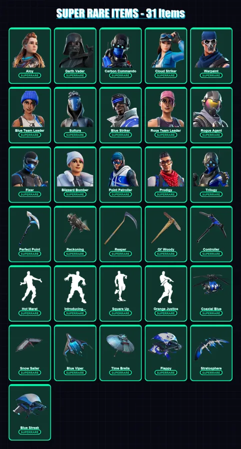[PC] | Aloy | Darth Vader | Carbon Commando | Cloud Striker | Warpaint | 260 skin | 260 pickaxe | 242 emote | 217 glider | Lv3658