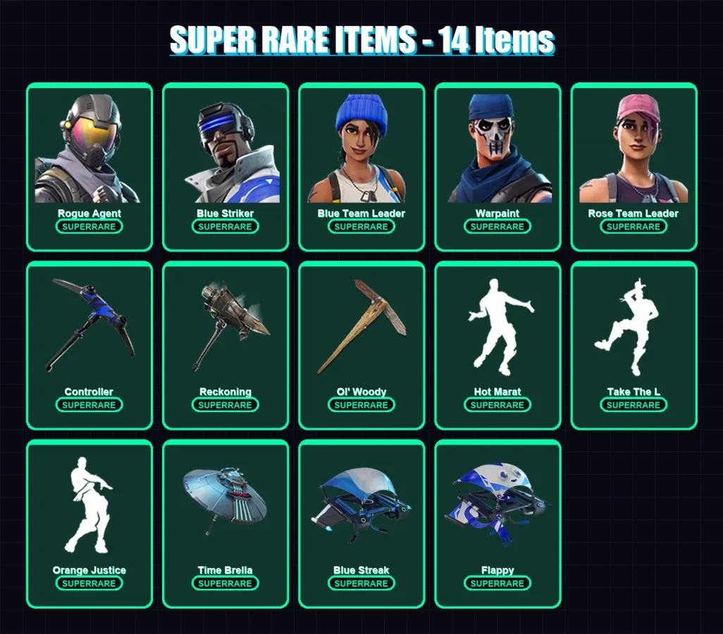 [PC/XBOX] | Rogue Agent | Blue Striker | Blue Team Leader | Warpaint | Rose Team Leader | 49 skin | 40 pickaxe | 45 emote | 39 glider | Lv362
