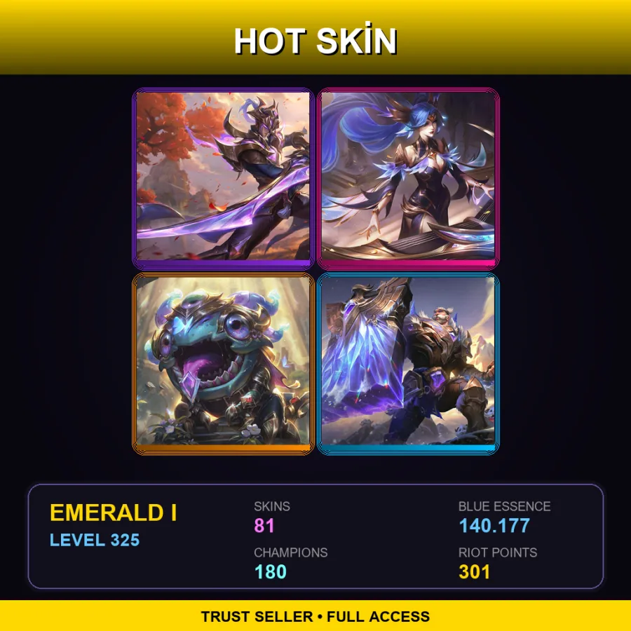 EUNE | Lv325 | Emerald I | 81 Skin | 180 Champ — LoL account