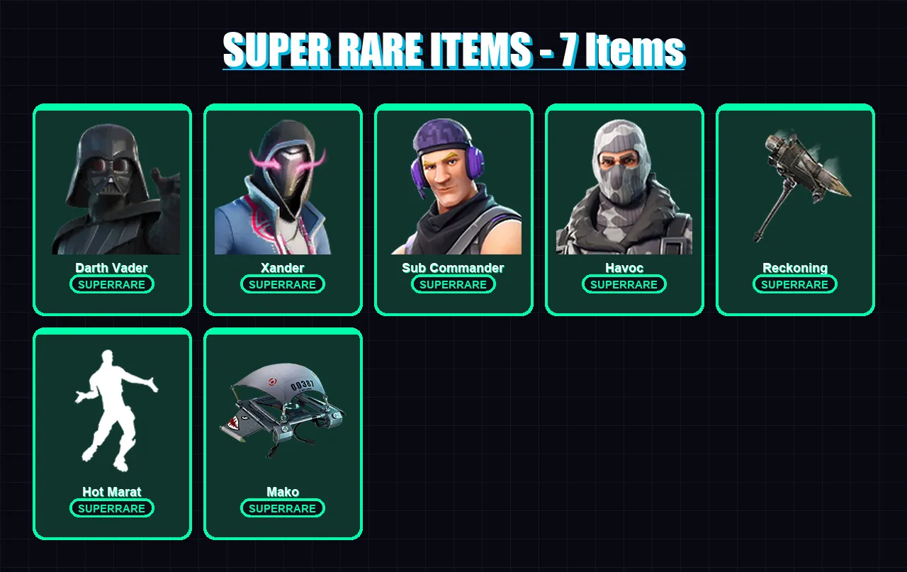 [PC/XBOX/PSN] | Darth Vader | Xander | Sub Commander | Havoc | Drift | 55 skin | 75 pickaxe | 58 emote | 61 glider | Lv975