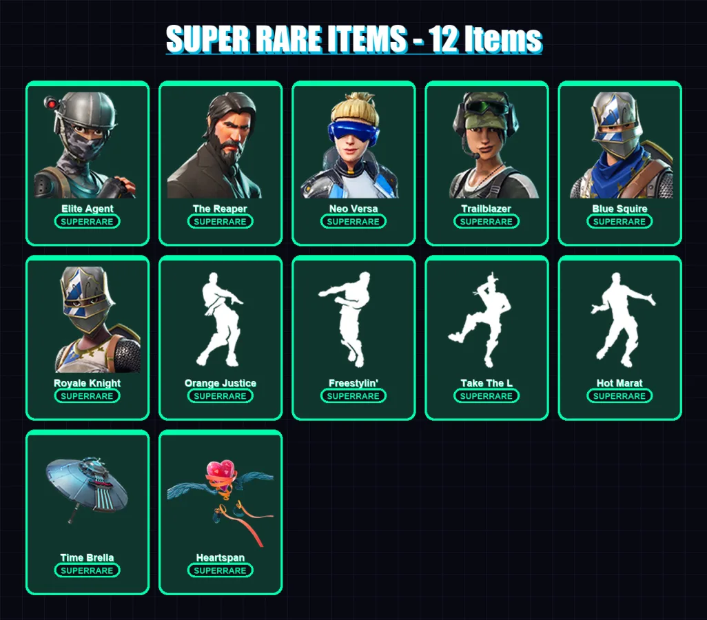 [PC/XBOX] | Elite Agent | The Reaper | Neo Versa | Trailblazer | Blue Squire | 56 skin | 59 pickaxe | 65 emote | 59 glider | Lv904