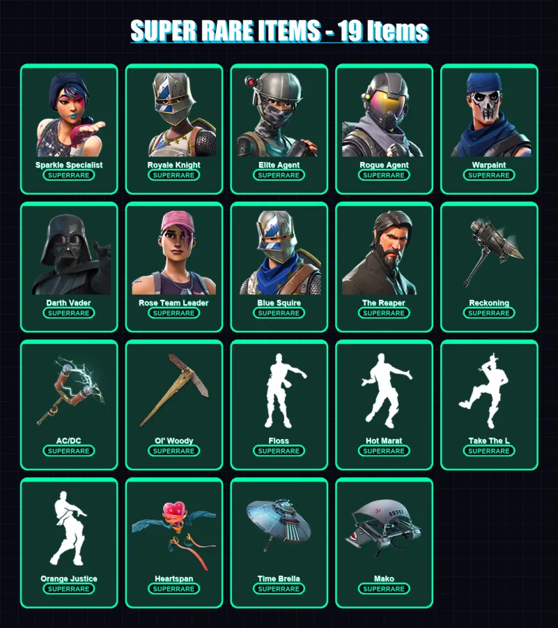 [PC/XBOX/PSN] | Sparkle Specialist | Royale Knight | Elite Agent | Rogue Agent | Warpaint | 112 skin | 105 pickaxe | 98 emote | 110 glider | Lv1554