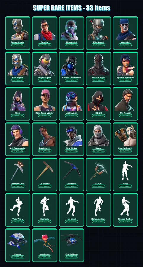 [PC] | Royale Knight | Prodigy | Breakpoint | Elite Agent | Warpaint | 180 skin | 188 pickaxe | 159 emote | 138 glider | Lv1802