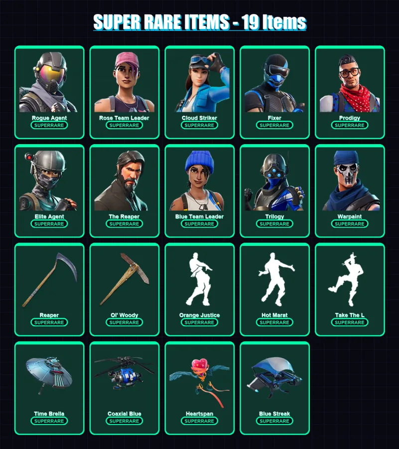 [PS4/PS5/XBOX/PC] | Rogue Agent | Rose Team Leader | Cloud Striker | Fixer | Prodigy | 107 skin | 82 pickaxe | 60 emote | 63 glider | Lv843