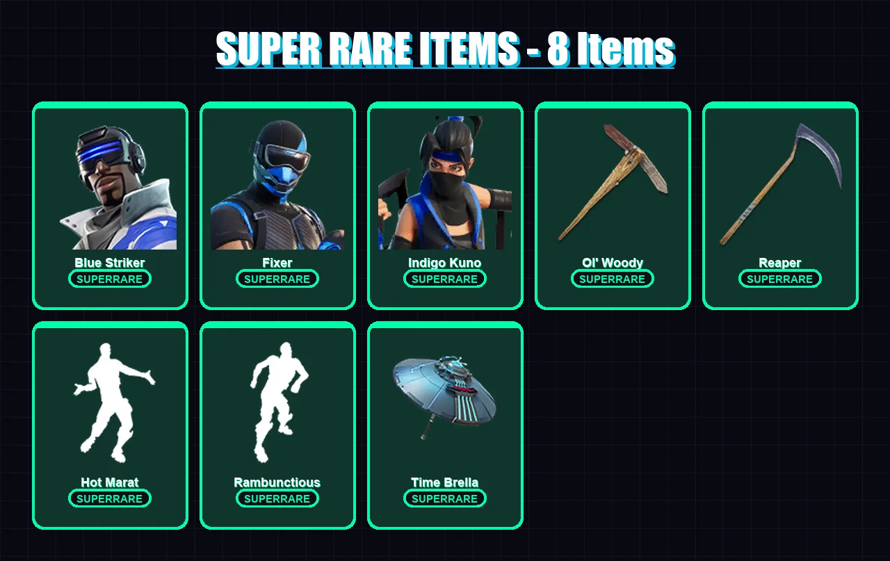[PS4/PS5/XBOX/PC] | Blue Striker | Fixer | Indigo Kuno | The Scientist | Rox | 231 skin | 328 pickaxe | 222 emote | 235 glider | Lv9733