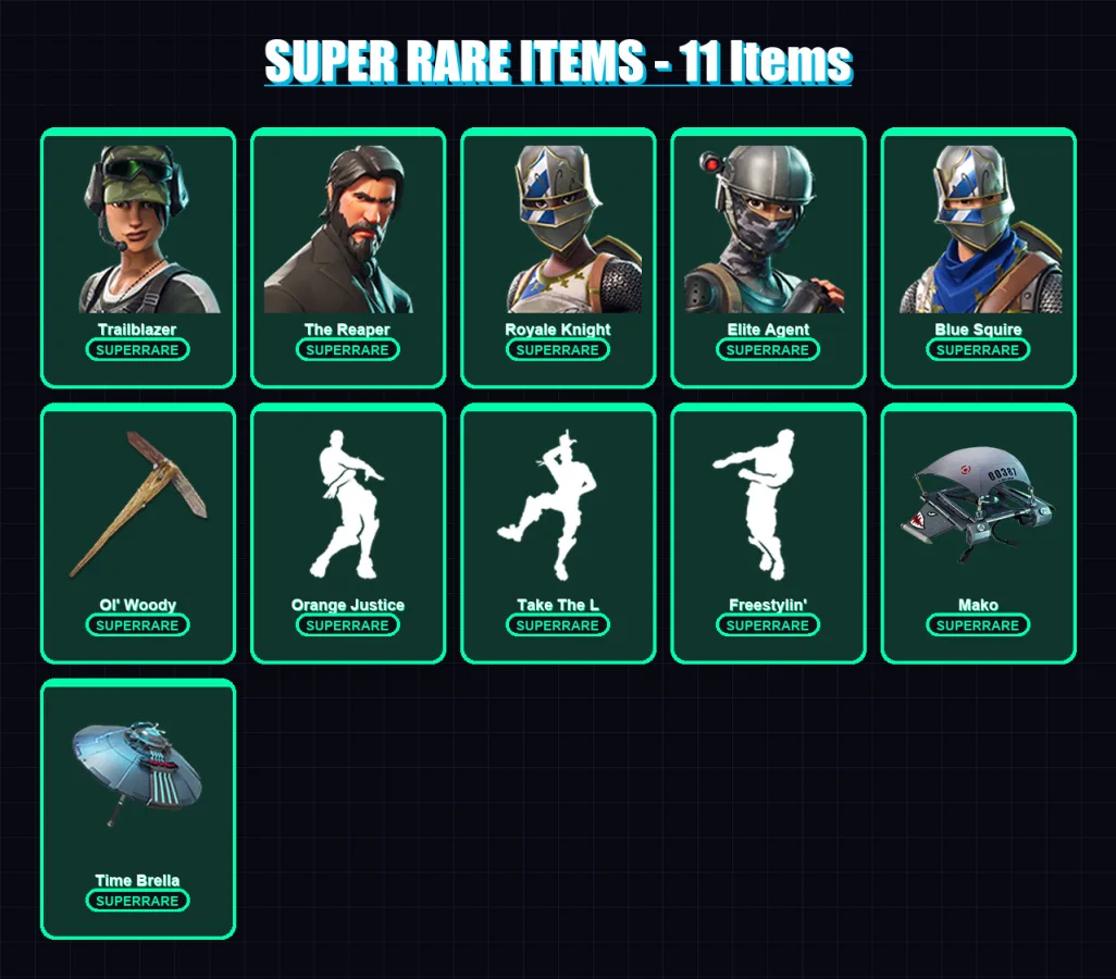 [PC/XBOX] | Trailblazer | The Reaper | Royale Knight | Elite Agent | Blue Squire | 72 skin | 75 pickaxe | 89 emote | 54 glider | Lv642