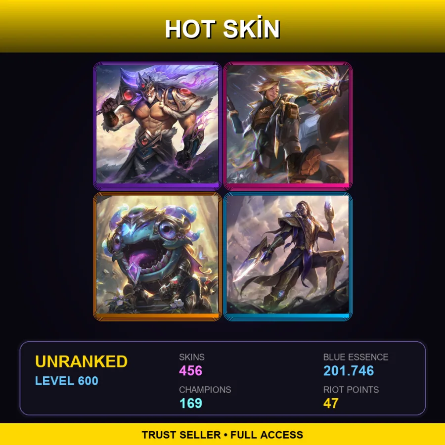 EUW | Victorious Tryndamere | Prestige PsyOps Ezreal | Victorious Kog'Maw | Victorious Lucian | 456 Skin | 169 Champ | Lv600