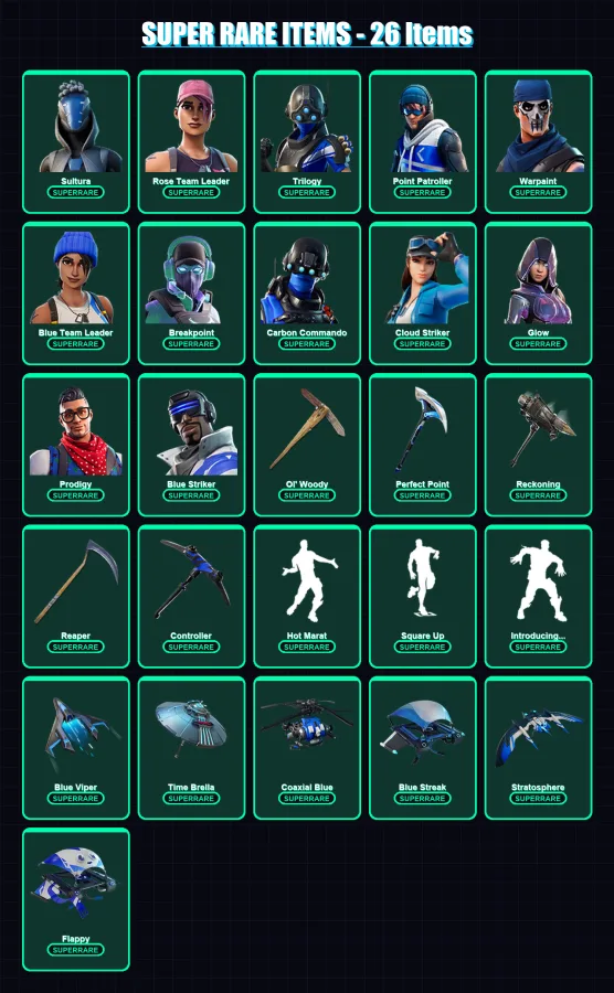 [PC/XBOX] | Sultura | Rose Team Leader | Trilogy | Point Patroller | Warpaint | 207 skin | 219 pickaxe | 209 emote | 183 glider | Lv2346