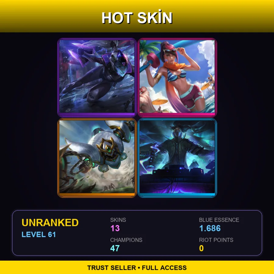 LAS | Lv61 | Unranked | 13 Skin | 47 Champ — LoL account