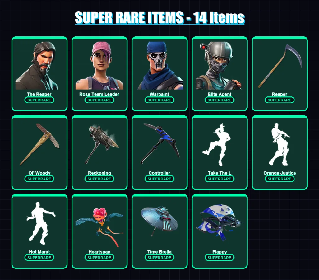 [PC/XBOX/PSN] | The Reaper | Rose Team Leader | Warpaint | Elite Agent | Lynx | 150 skin | 157 pickaxe | 110 emote | 128 glider | Lv2364