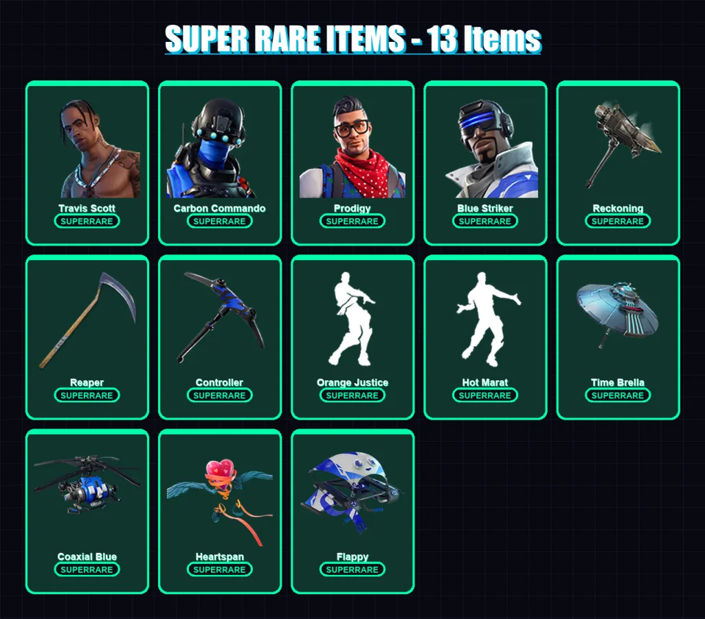 [PC/XBOX/PSN] | Travis Scott | Carbon Commando | Prodigy | Blue Striker | Zenith | 100 skin | 95 pickaxe | 107 emote | 108 glider | Lv1909 — Fortnite account