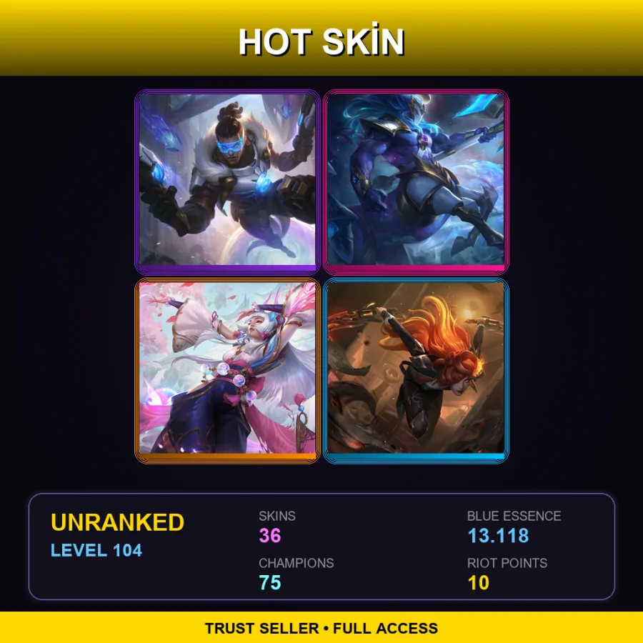 BR | Lv104 | Unranked | 36 Skin | 75 Champ — LoL account