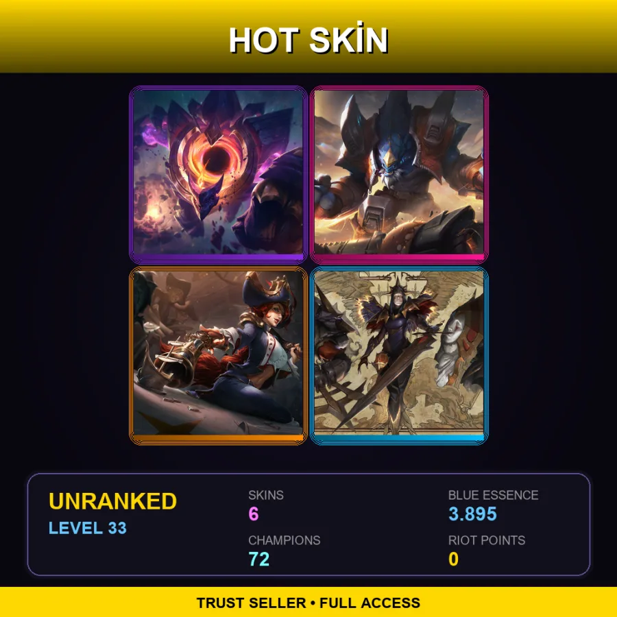 EUW | Lv33 | Unranked | 6 Skin | 72 Champ — LoL account