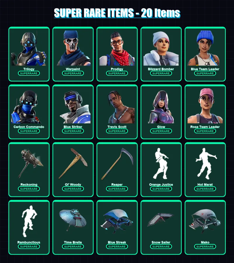 [PS4/PS5/XBOX/PC] | Trilogy | Warpaint | Prodigy | Blizzard Bomber | Blue Team Leader | 112 skin | 106 pickaxe | 136 emote | 103 glider | Lv1585