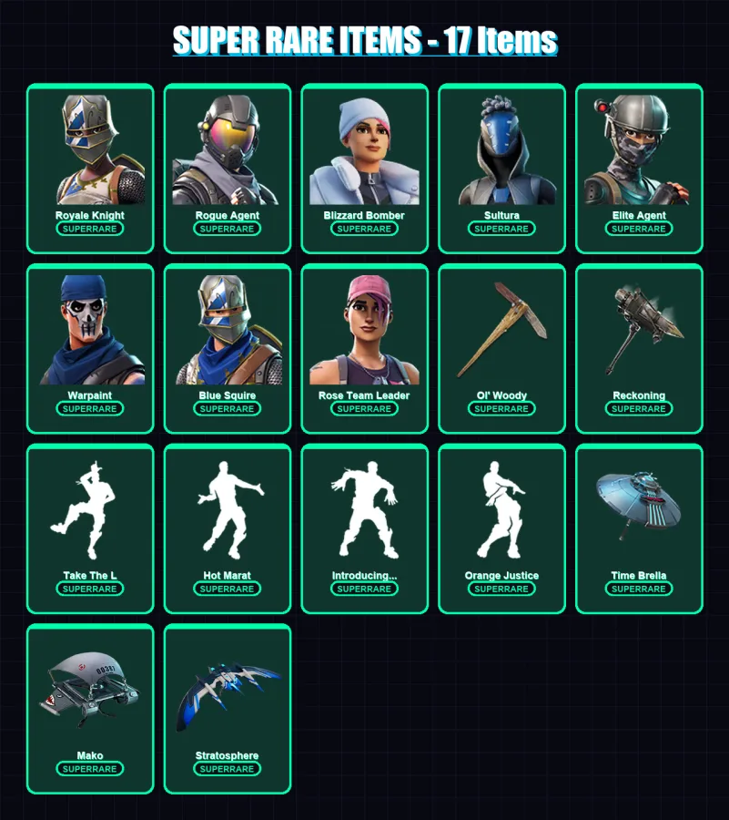 [PS4/PS5/XBOX/PC] | Royale Knight | Rogue Agent | Blizzard Bomber | Sultura | Elite Agent | 93 skin | 110 pickaxe | 119 emote | 116 glider | Lv1745