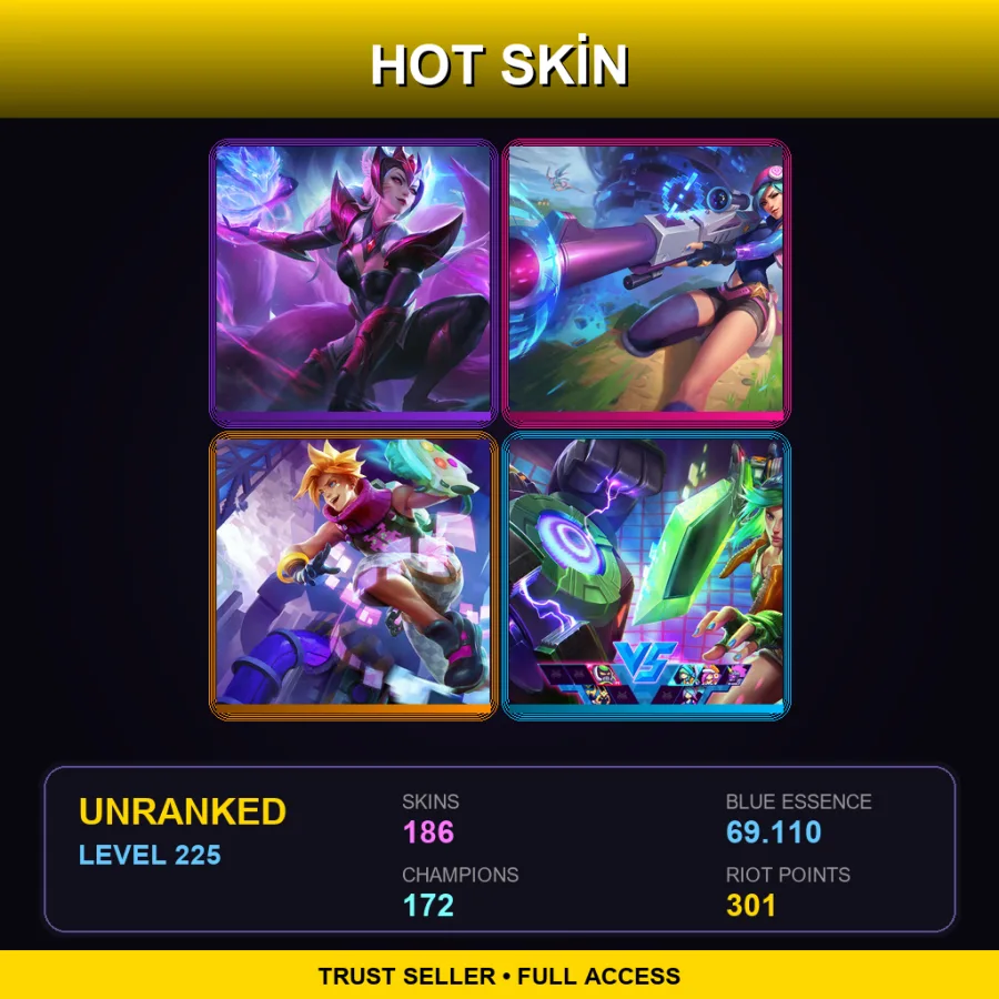 NA | Lv225 | Unranked | 186 Skin | 172 Champ — LoL account